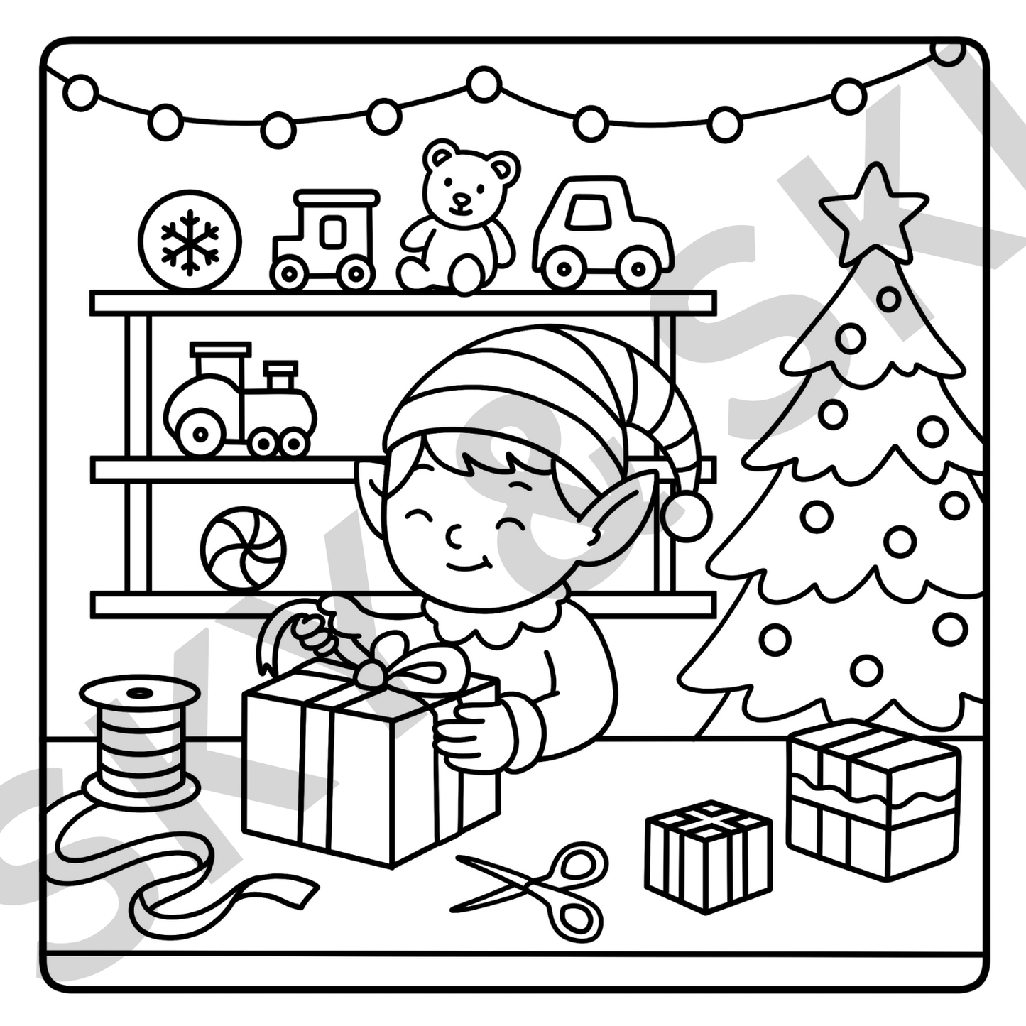Elf Christmas X6 hand drawn images digital download