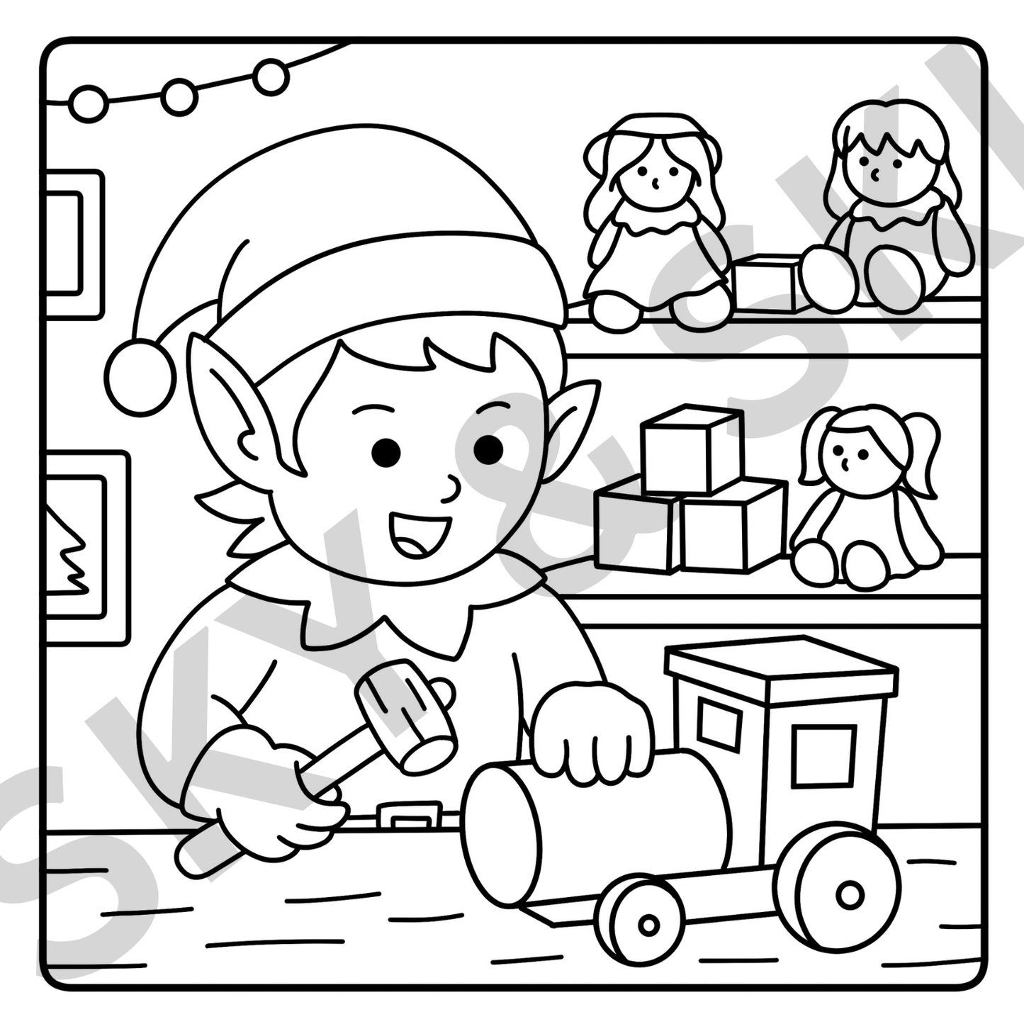 Elf Christmas X6 hand drawn images digital download