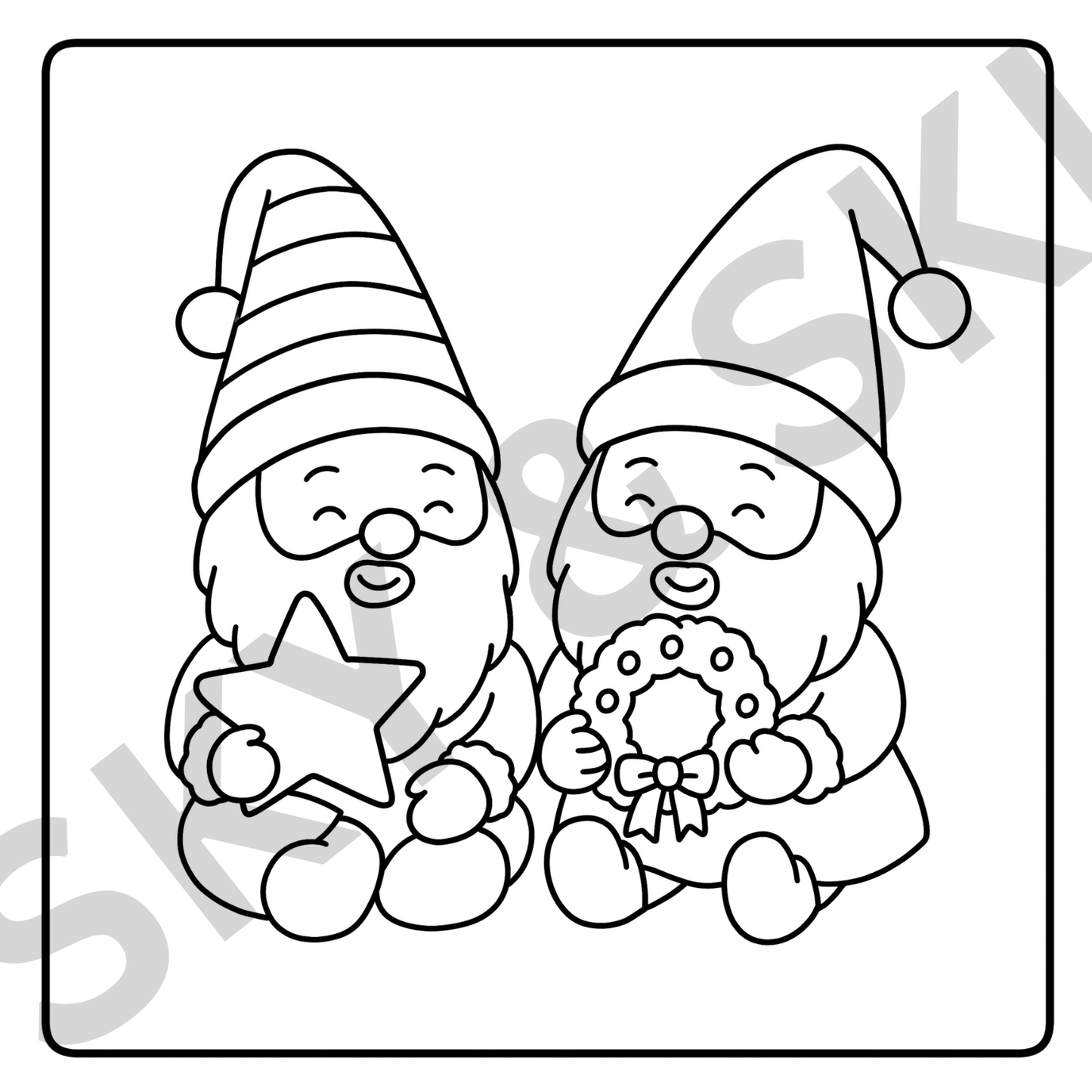 Christmas Gnome X6 hand drawn images digital download