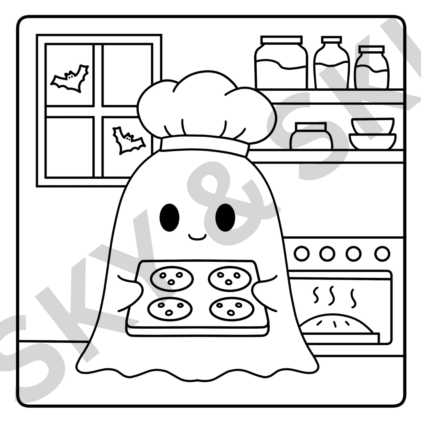 Cozy Cute Ghost X6 hand drawn images digital download