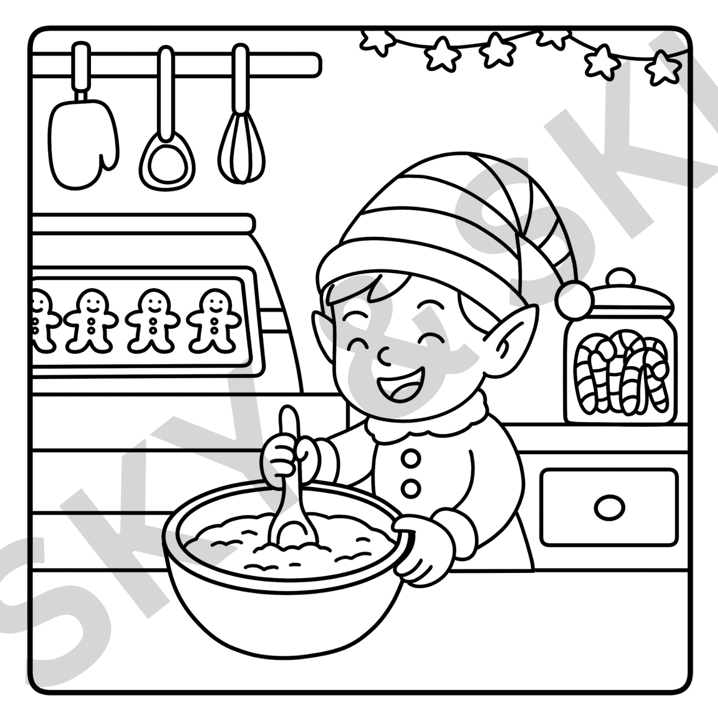Elf Christmas X6 hand drawn images digital download