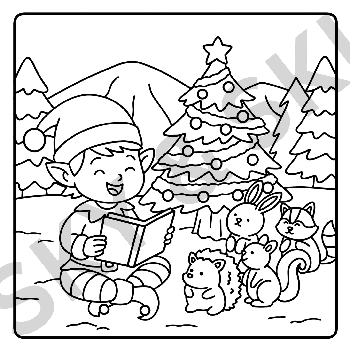 Elf Christmas X6 hand drawn images digital download