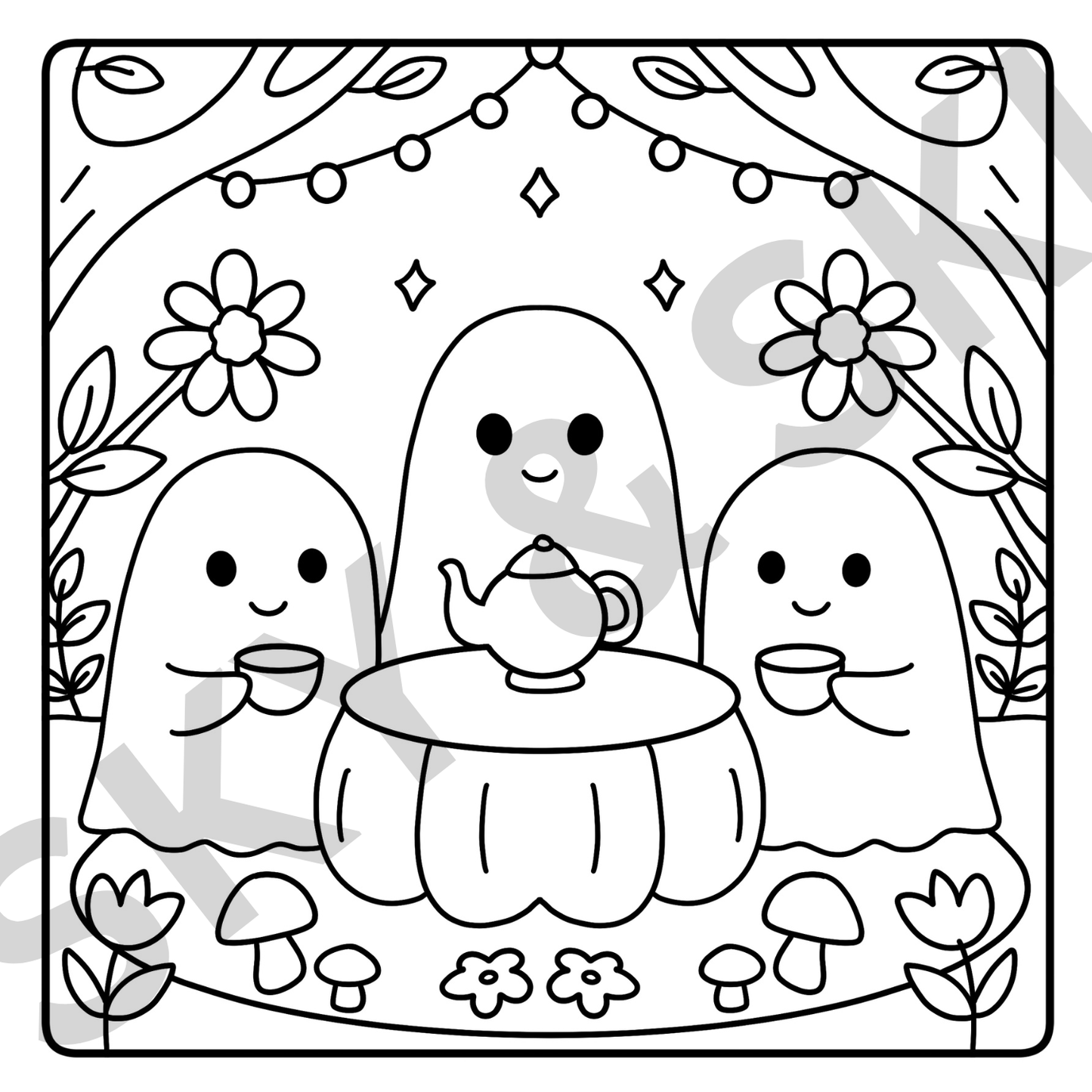 Cozy Cute Ghost X6 hand drawn images digital download