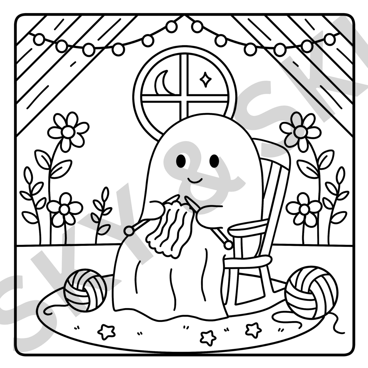 Cozy Cute Ghost X6 hand drawn images digital download