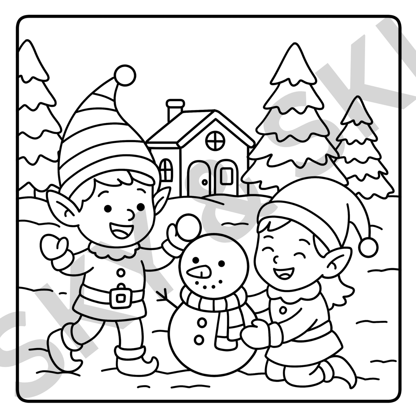 Elf Christmas X6 hand drawn images digital download