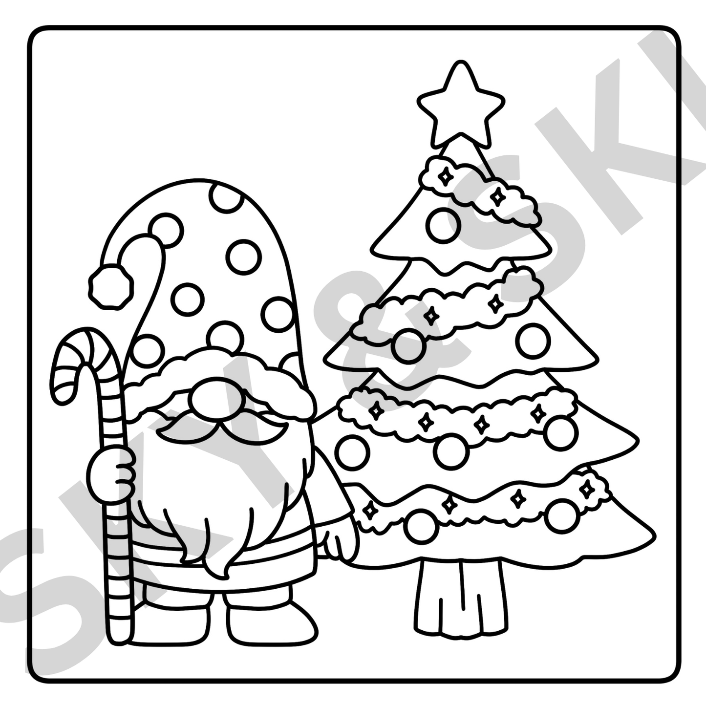 Christmas Gnome X6 hand drawn images digital download