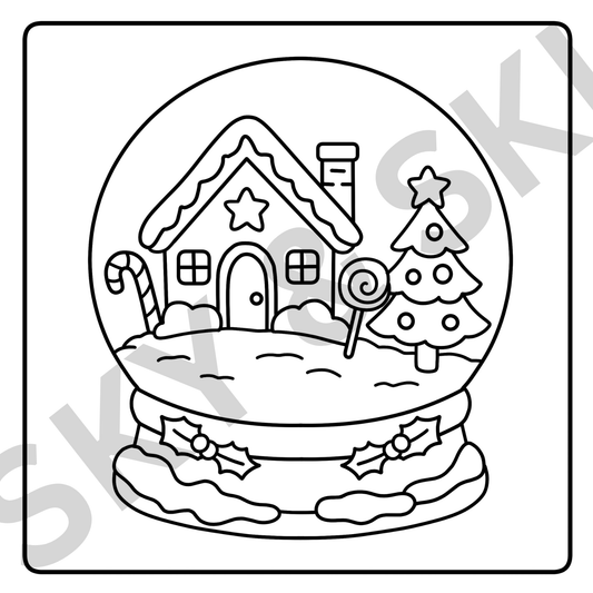 Christmas snow globe X6 hand drawn images digital download