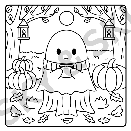 Cozy Cute Ghost X6 hand drawn images digital download