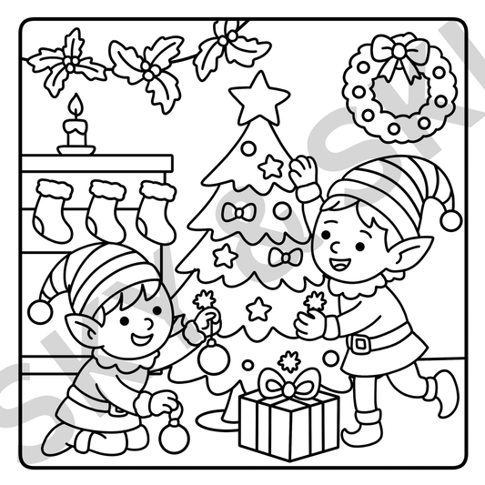 Elf Christmas X6 hand drawn images digital download