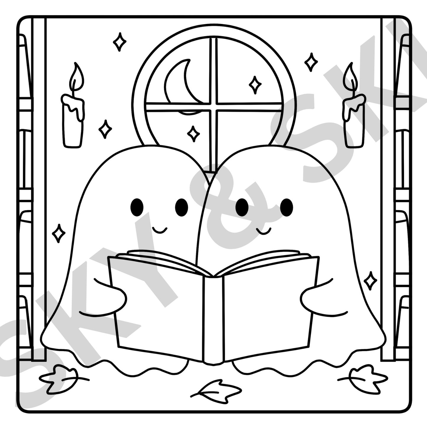 Cozy Cute Ghost X6 hand drawn images digital download