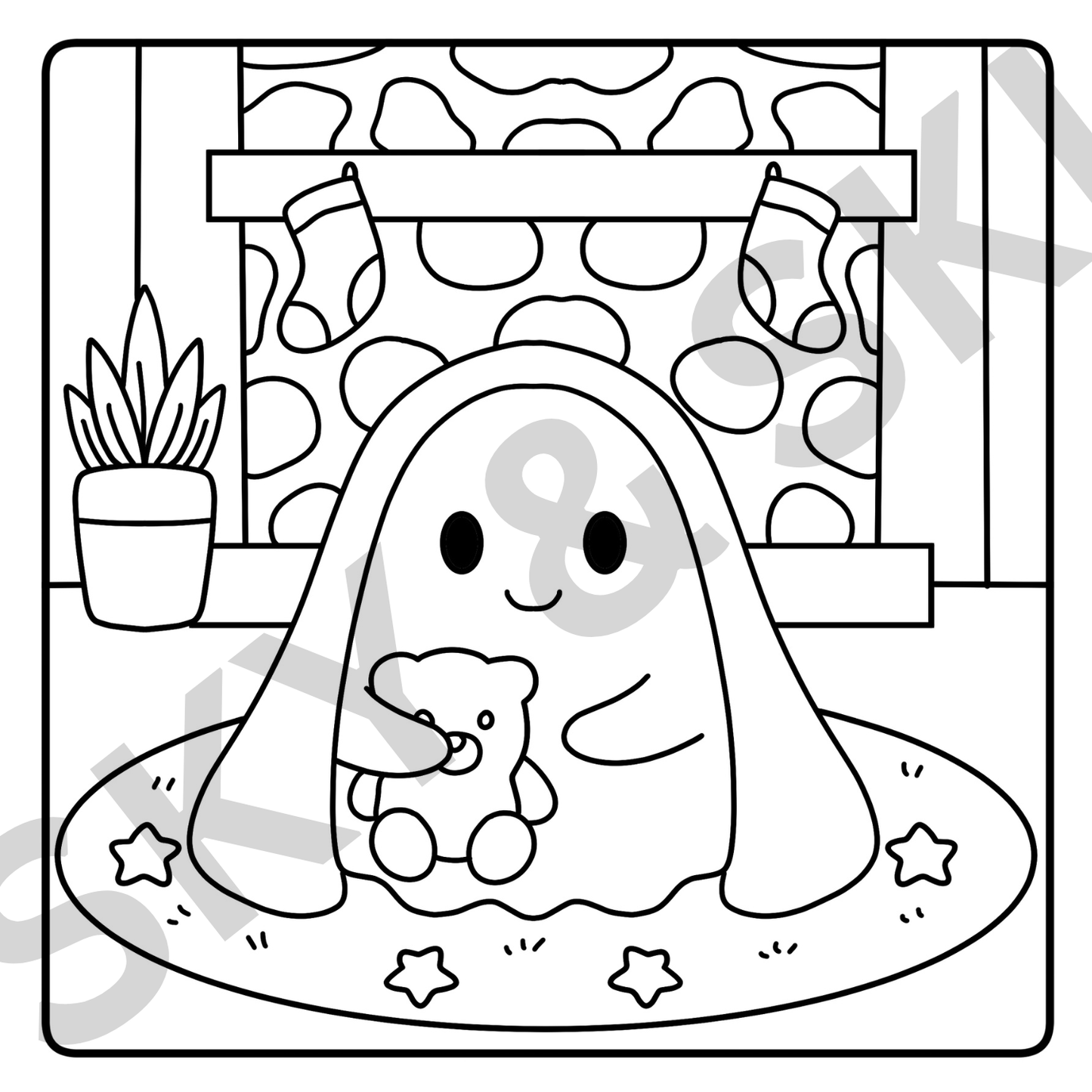 Cozy Cute Ghost X6 hand drawn images digital download