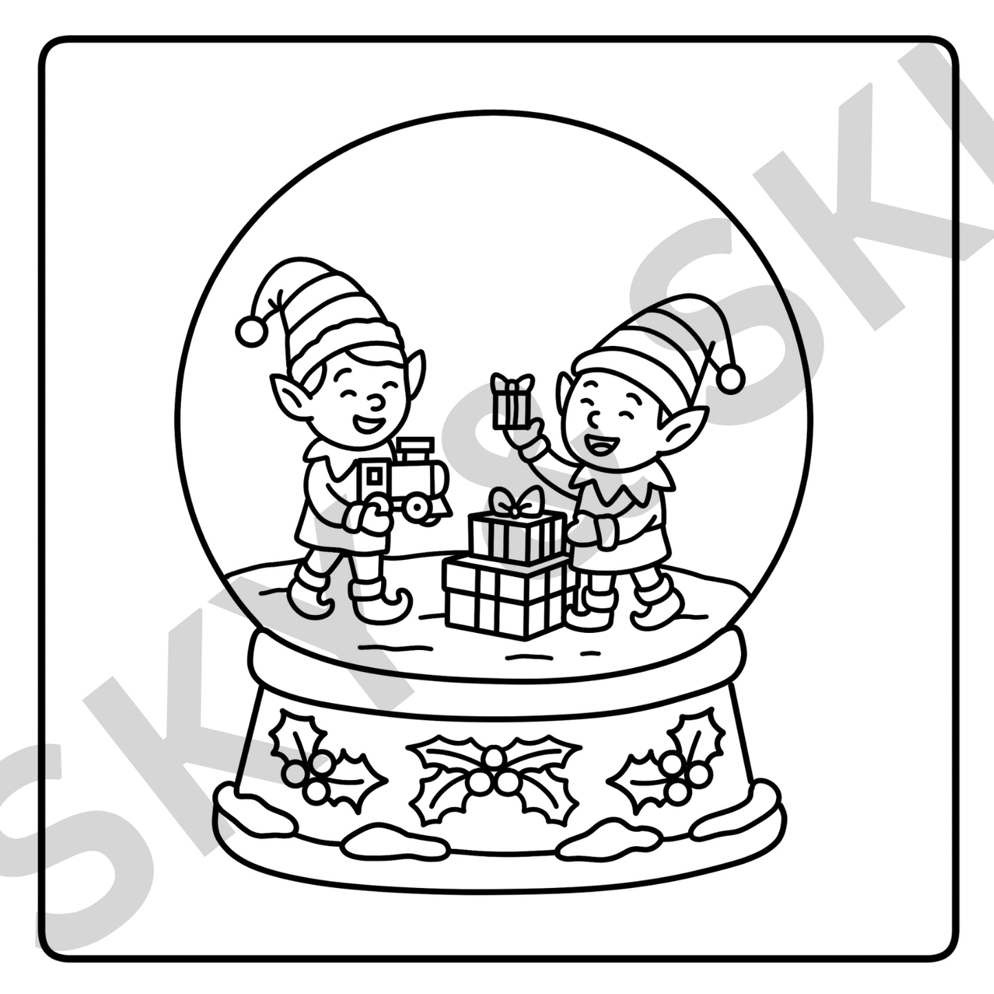 Christmas snow globe X6 hand drawn images digital download