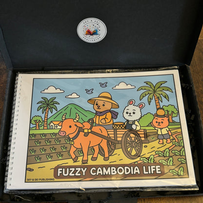 Khmer Set Fuzzy Cambodia Life Bold and Easy Colouring Book, Card + Sticker Set