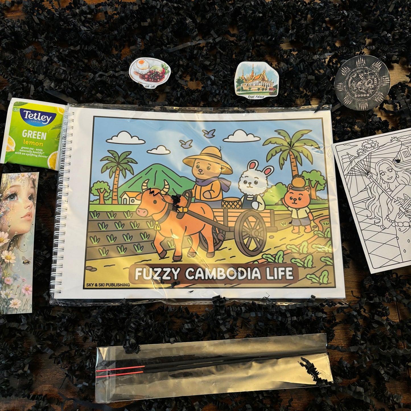 Khmer Set Fuzzy Cambodia Life Bold and Easy Colouring Book, Card + Sticker Set