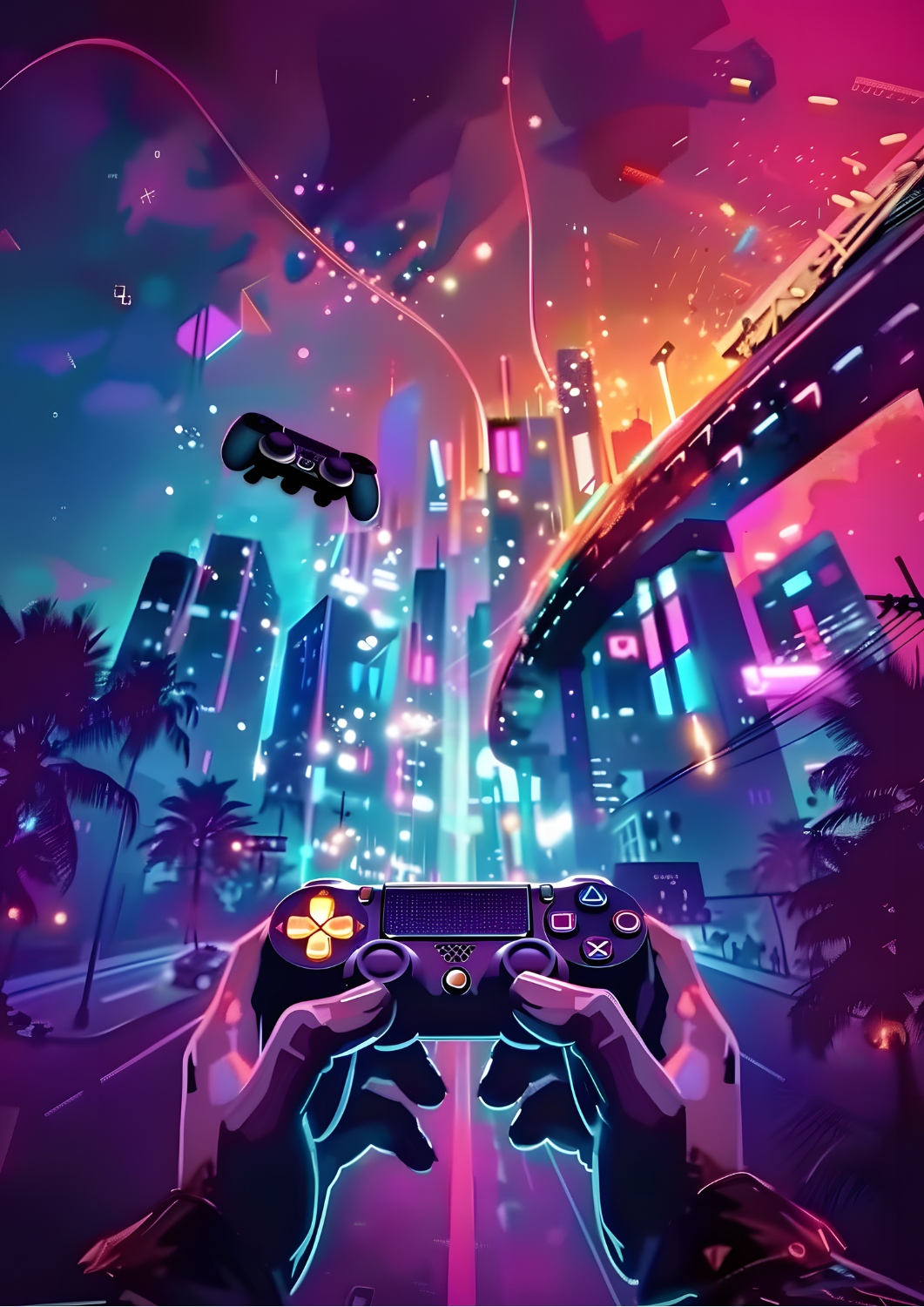 Neon Gaming Wall Art Poster