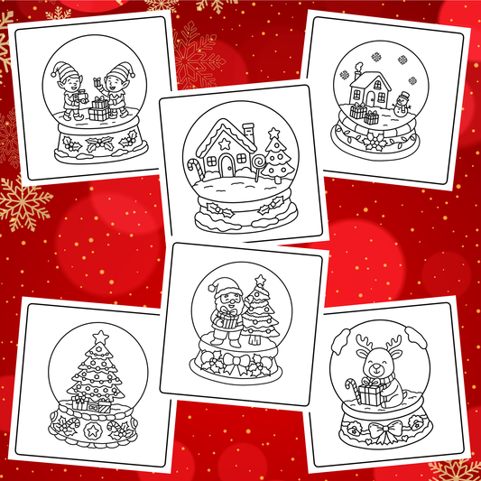 Christmas snow globe X6 hand drawn images digital download