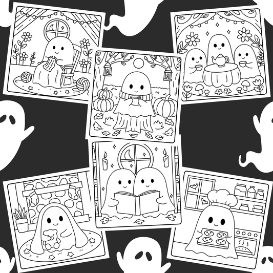 Cozy Cute Ghost X6 hand drawn images digital download