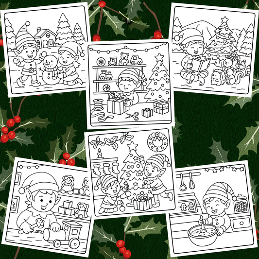 Elf Christmas X6 hand drawn images digital download